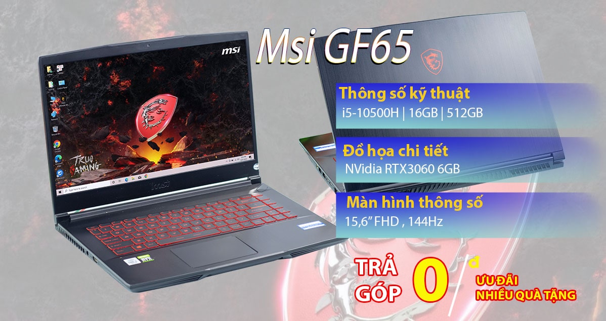 MSI Gaming GF65 Thin 10UE i5-10500H, 16GB, 512GB, 15,6" RTX3060